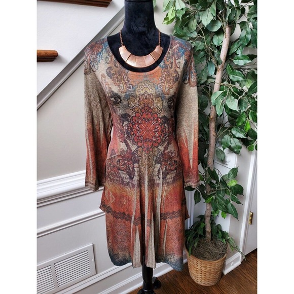 Studio Gem Women Multicolor Polyester Round Neck Long Sleeve Knee Length Dress L - Picture 11 of 11